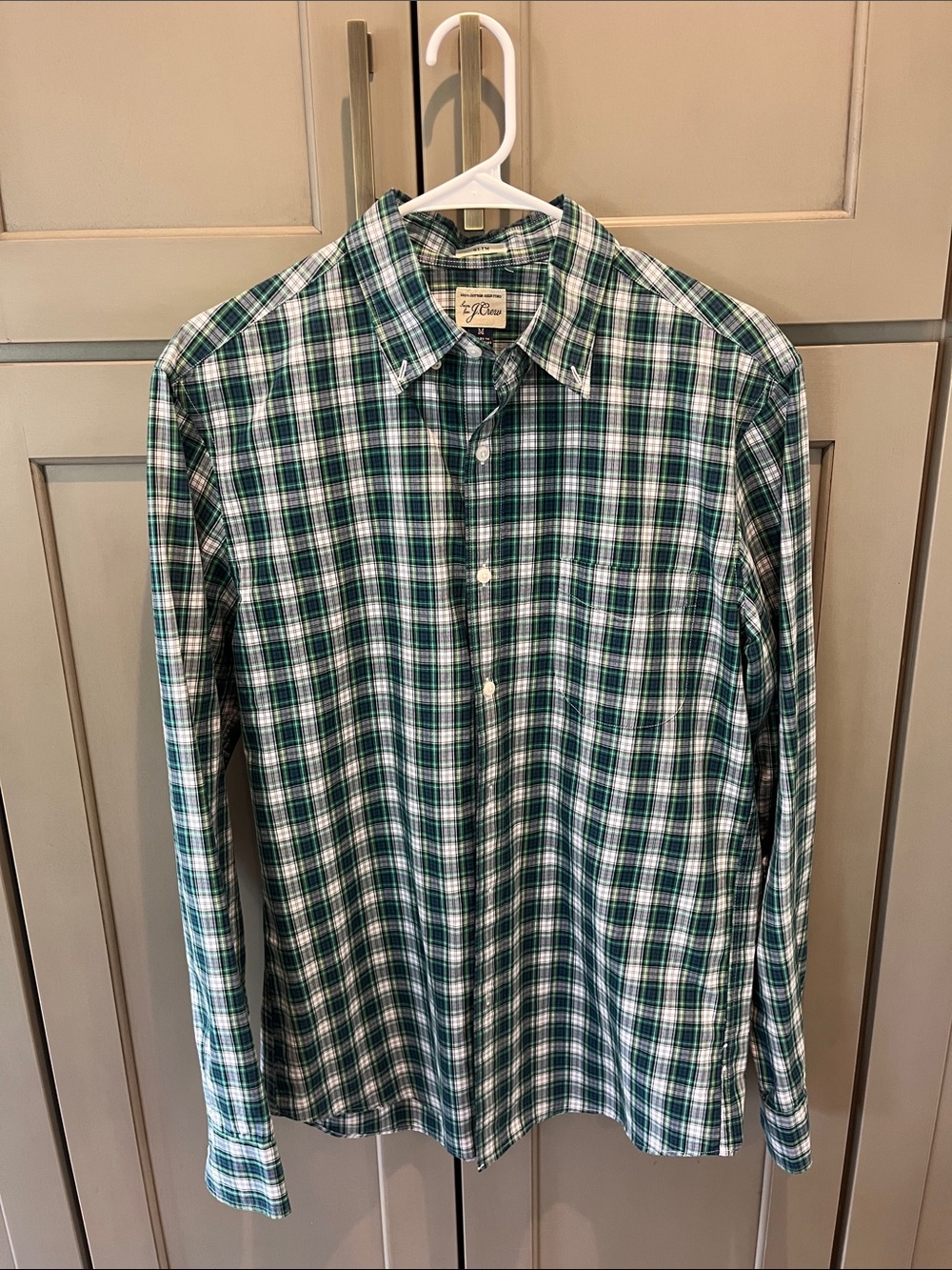 J. Crew Green and White Plaid Button-Down Shirt - Men's